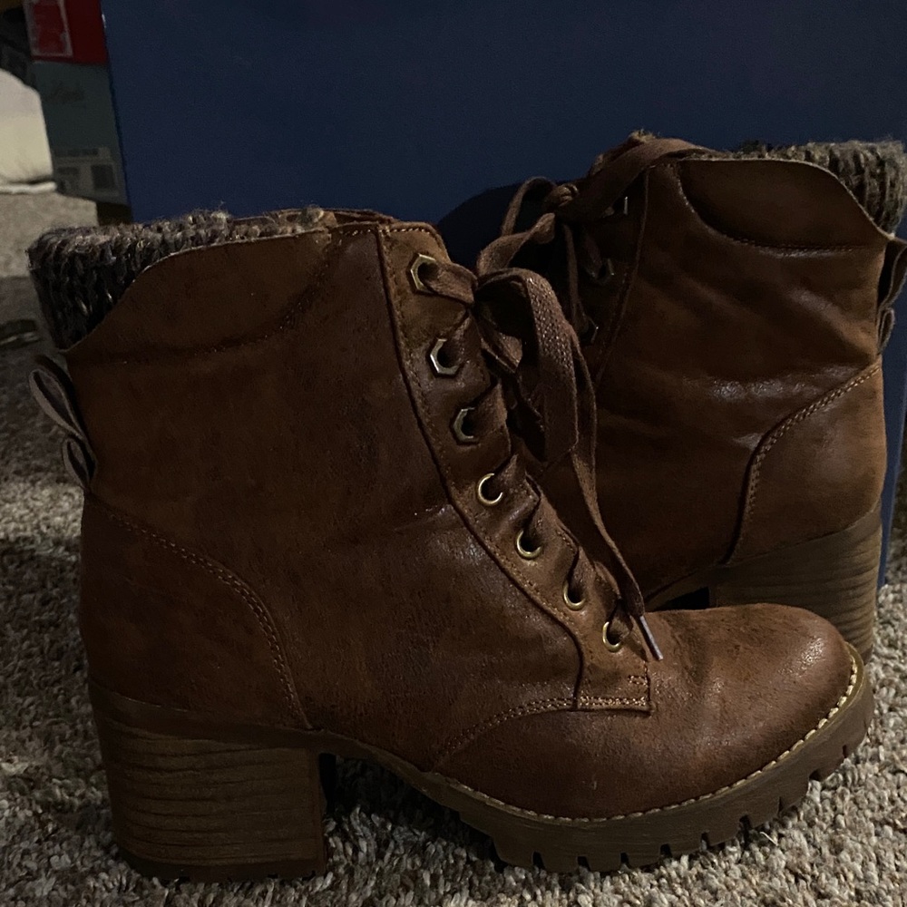 Brown Lace-Up Ankle Boots